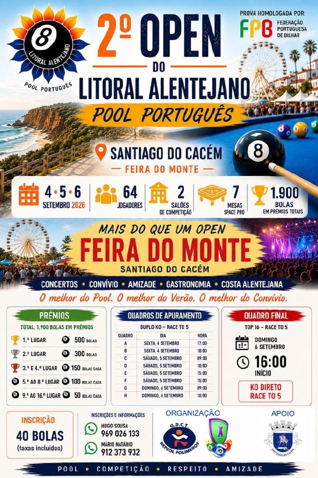 2.º Open do Litoral Alentejano de Pool Português — event image